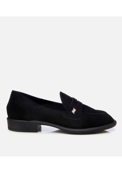 01AYH306200A100 KADIN Süet Deri Siyah Esnek Tabanlı Klasik Loafer