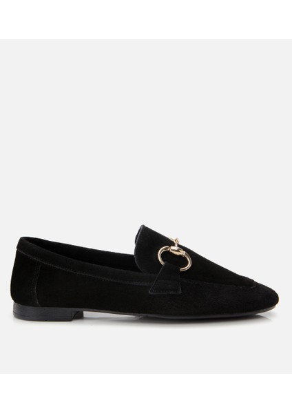 01AYH304430A100 KADIN Süet Deri Siyah Tokalı Klasik Loafer