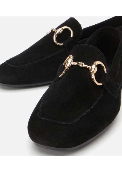 01AYH304430A100 KADIN Süet Deri Siyah Tokalı Klasik Loafer