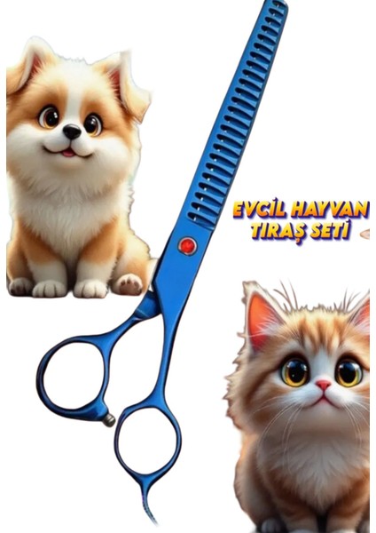 Geniş Ağızlı Mavi Boncuklu Ara Makas Saç Inceltme ve Efileleme Aracı