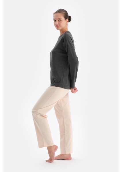 Antrasıt Kadın Bisiklet Yaka Pijama Üstü