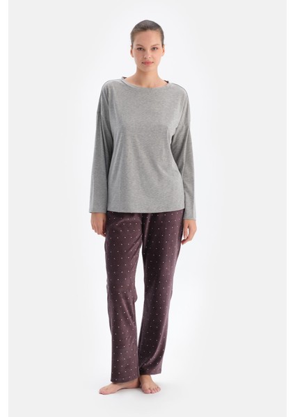 Gri Melanj Kadın Bisiklet Yaka Pijama Üstü