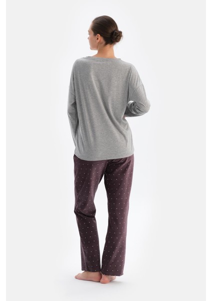 Gri Melanj Kadın Bisiklet Yaka Pijama Üstü