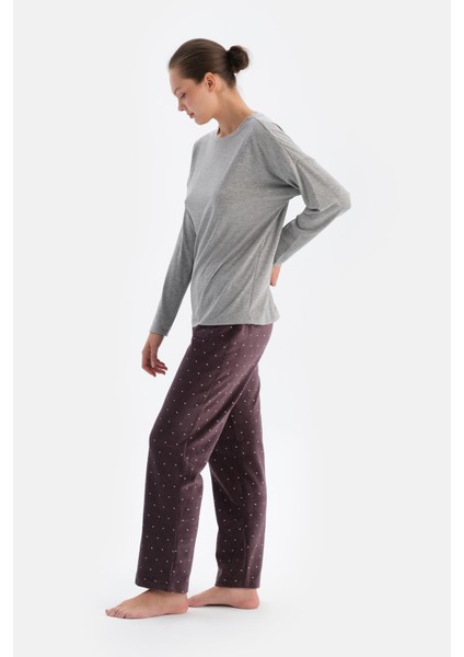 Gri Melanj Kadın Bisiklet Yaka Pijama Üstü