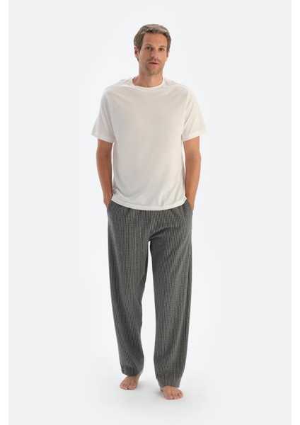 Gri Çizgili Örme Pantolon Pijama Altı