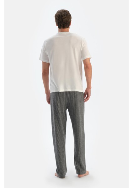Gri Çizgili Örme Pantolon Pijama Altı