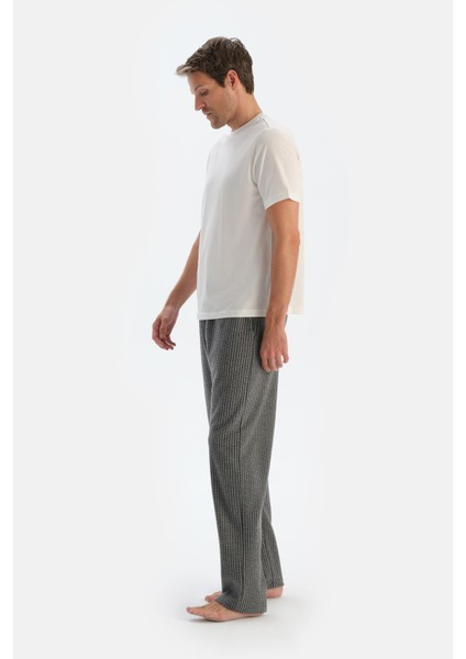 Gri Çizgili Örme Pantolon Pijama Altı