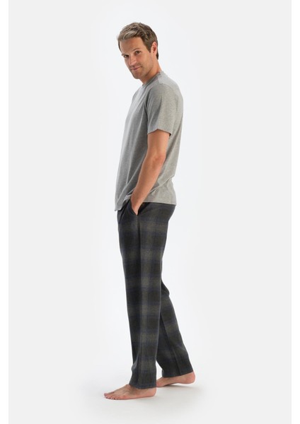 Füme Ekoseli Dokuma Pantolon Pijama Altı