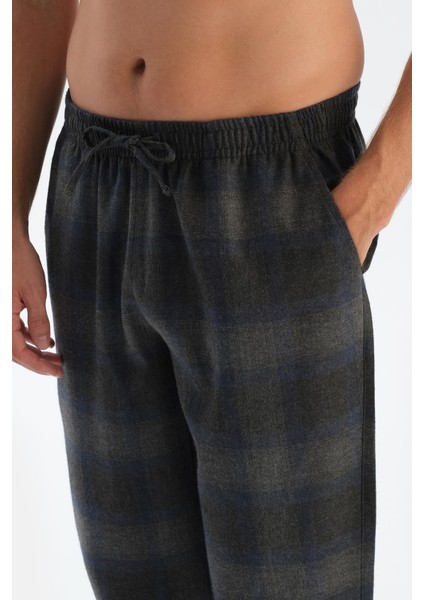 Füme Ekoseli Dokuma Pantolon Pijama Altı