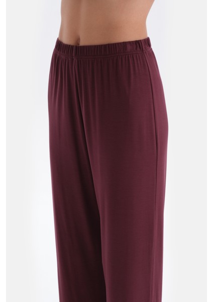 Bordo Basıc Penye Modal Gömlek Pantolon Örme Pijama Takımı