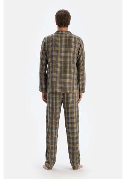 Füme Ekoseli Dokuma Viskon Pantolon Pijama Altı