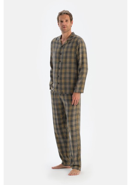 Füme Ekoseli Dokuma Viskon Pantolon Pijama Altı