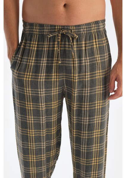 Füme Ekoseli Dokuma Viskon Pantolon Pijama Altı