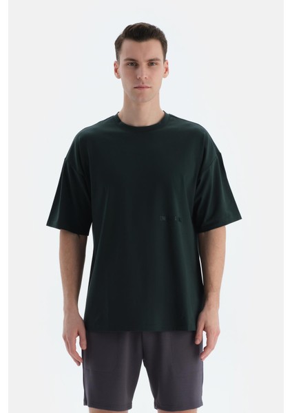 Koyu Yeşil Erkek Slogan Baskılı Tişört