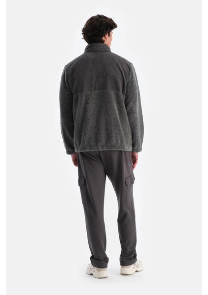 Gri Erkek Önden Fermuarlı Kadife Detaylı Polar Sweatshırt fiyatları