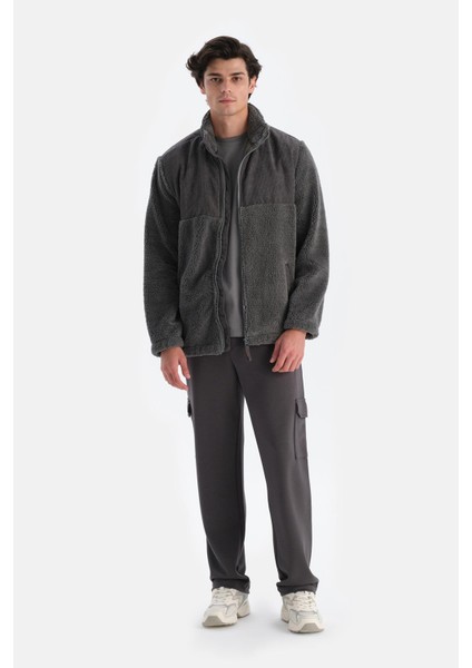 Gri Erkek Önden Fermuarlı Kadife Detaylı Polar Sweatshırt fırsatları