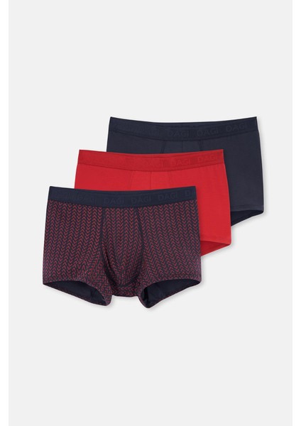 Kırmızı-Lacivert 3'lü Desenli Micro Modal Boxer