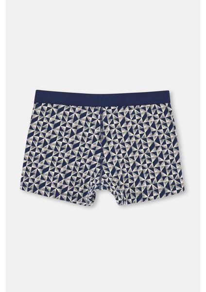 Lacivert 3'lü Desenli Pamuk Boxer