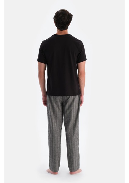 Gri Çizgili Dokuma Pijama Altı