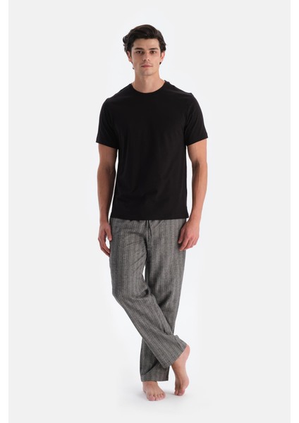 Gri Çizgili Dokuma Pijama Altı