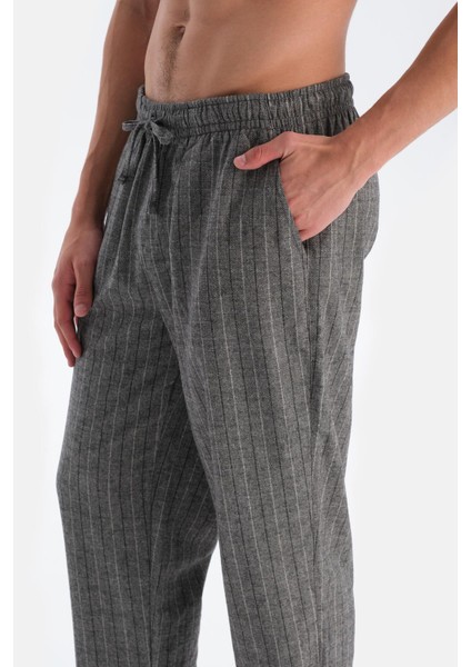 Gri Çizgili Dokuma Pijama Altı