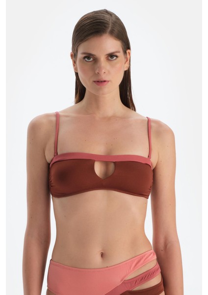 Kahverengi Straplez Bikini Üst