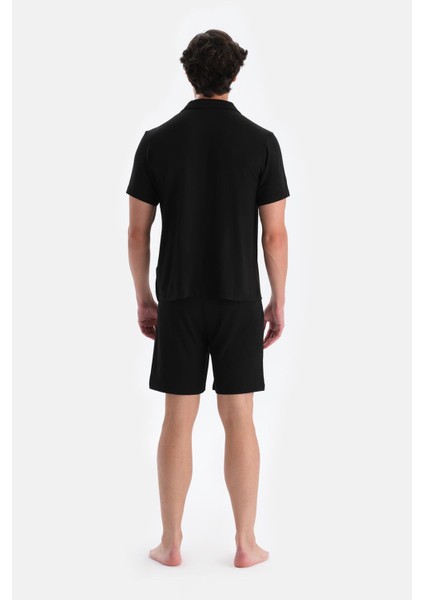 Siyah Gömlek Yaka Şort Pijama Takımı fiyatları
