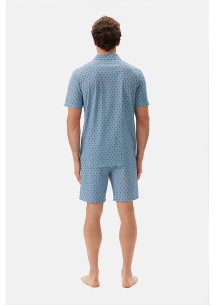 Mavi Desenli Gömlek Yaka Modal Şortlu Pijama Takımı fiyatları