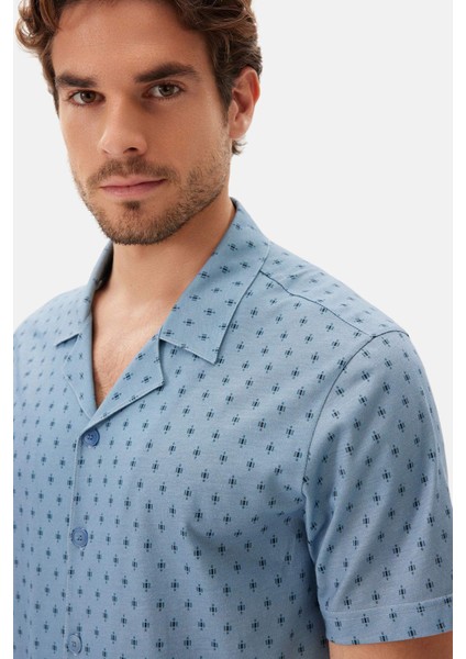 Mavi Desenli Gömlek Yaka Modal Şortlu Pijama Takımı indirimleri