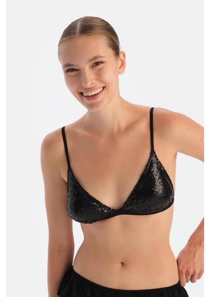 Siyah Payetli Üçgen Form Bralet