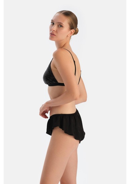 Siyah Payetli Üçgen Form Bralet