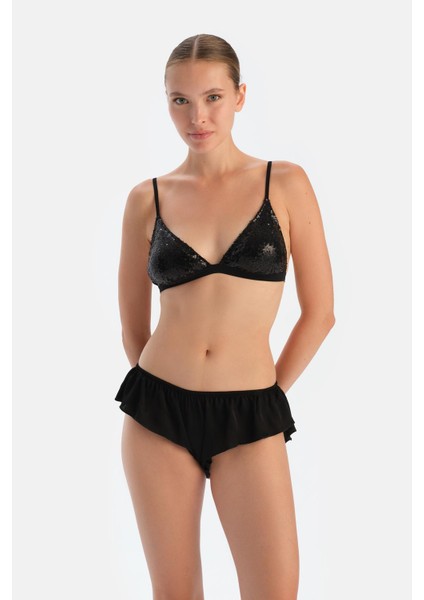 Siyah Payetli Üçgen Form Bralet
