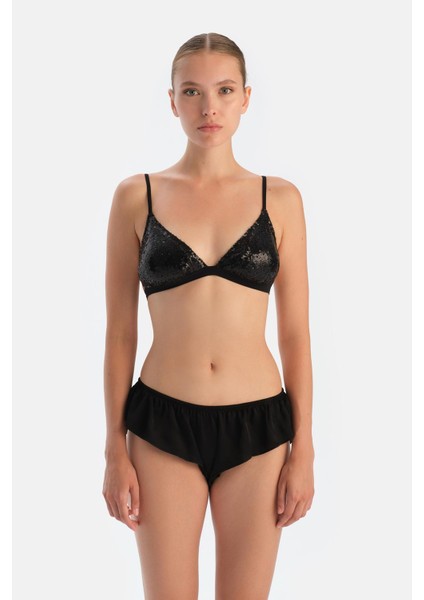 Siyah Payetli Üçgen Form Bralet