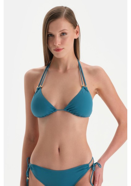 Petrol Mavi Üçgen Bikini Üst
