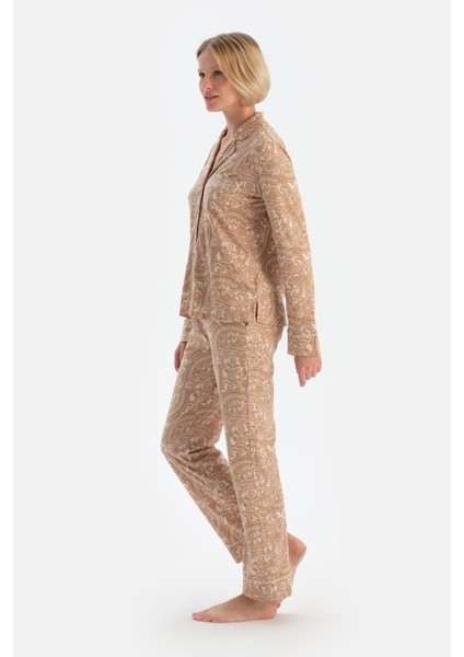 Açık Pembe Şal Desenli Penye Modal Pijama Takımı