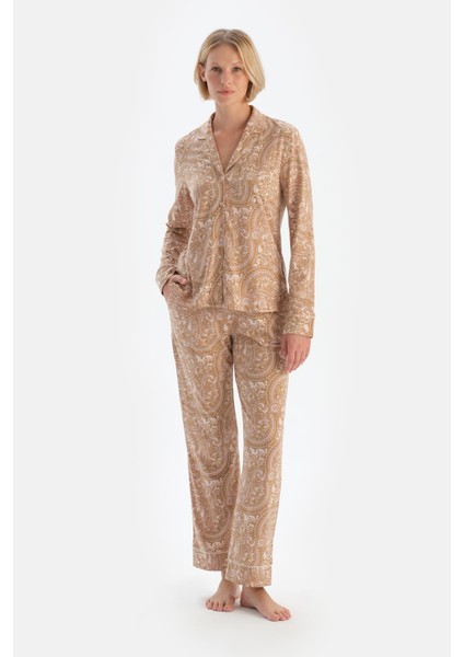 Açık Pembe Şal Desenli Penye Modal Pijama Takımı