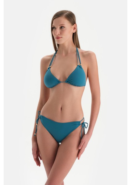 Petrol Mavi Üçgen Bikini Üst