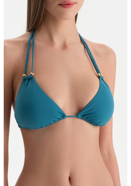 Petrol Mavi Üçgen Bikini Üst