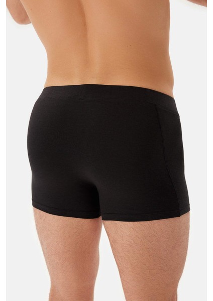 Siyah Dikiş Detaylı Kumaş Kaplama Lastikli Boxer