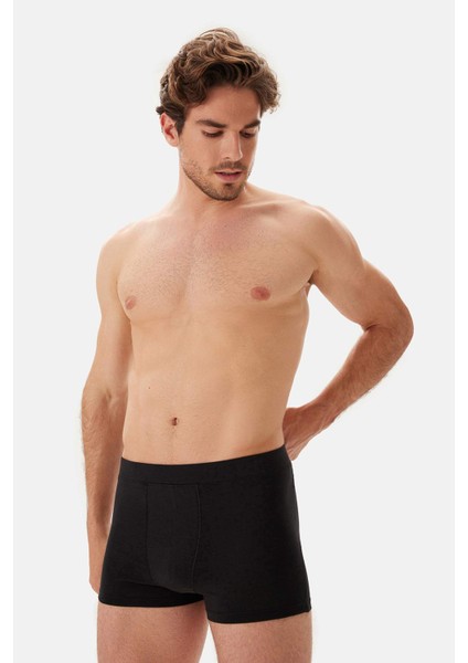 Siyah Dikiş Detaylı Kumaş Kaplama Lastikli Boxer