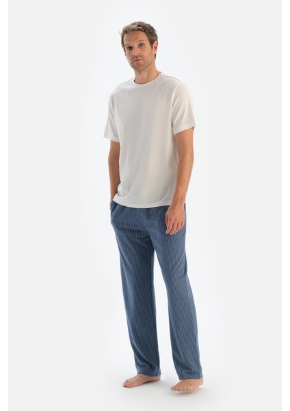 Indigo Çizgili Örme Pantolon Pijama Altı