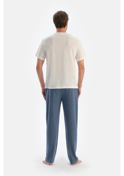 Indigo Çizgili Örme Pantolon Pijama Altı