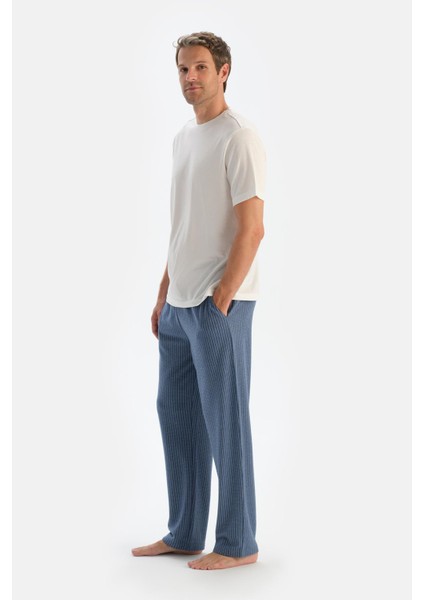 Indigo Çizgili Örme Pantolon Pijama Altı