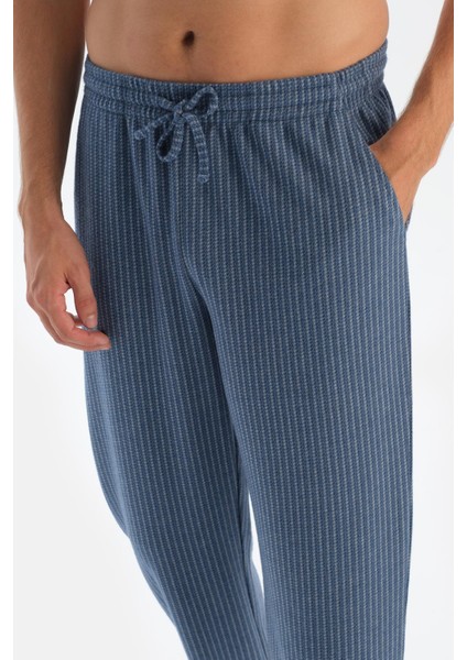 Indigo Çizgili Örme Pantolon Pijama Altı