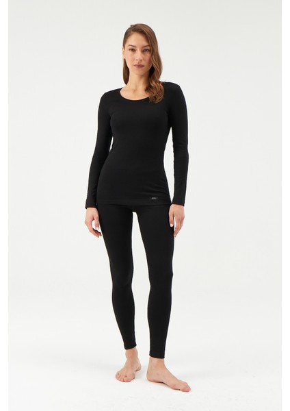 Siyah Kadın Termal Uzun Kollu Üst