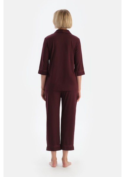 Bordo Biye Detaylı Cepli Penye Modal Pijama Takımı fiyatları