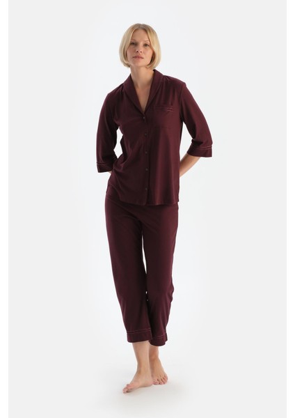 Bordo Biye Detaylı Cepli Penye Modal Pijama Takımı fırsatları