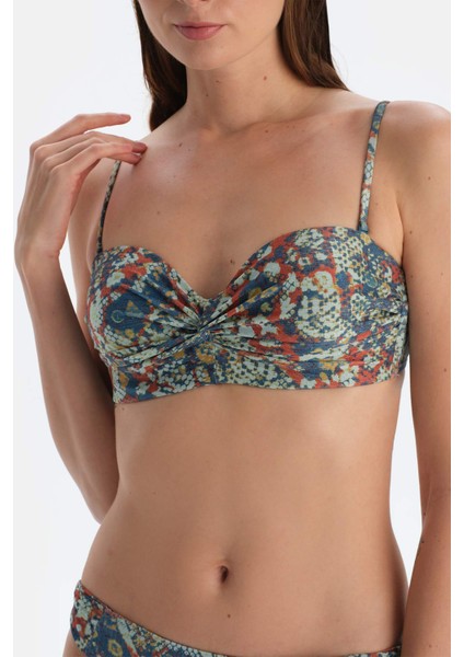 Kiremit-Mavi Straplez Kaplı Bikini Üst indirimleri