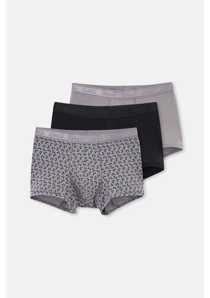 Gri-Siyah 3'lü Desenli Micro Modal Boxer