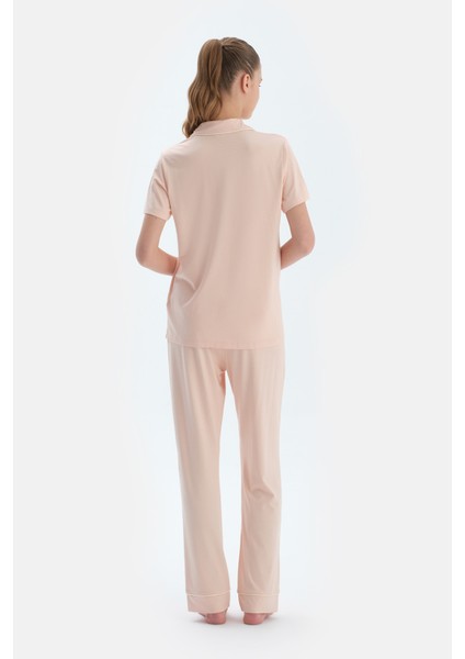 Sütlü Kahve Kısa Kollu Basıc Gömlek Pantolon Pijama Takımı fiyatları